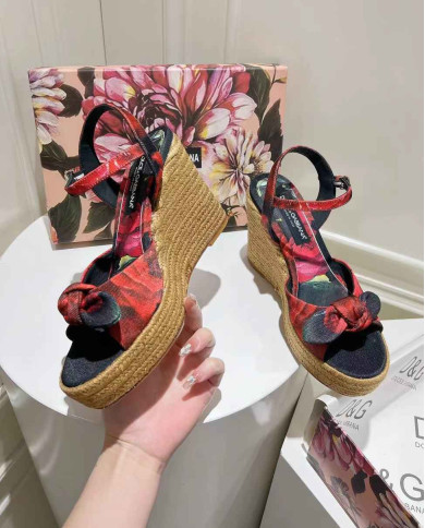 Dolce & Gabbana Women's Print Espadrille Wedge Sandals