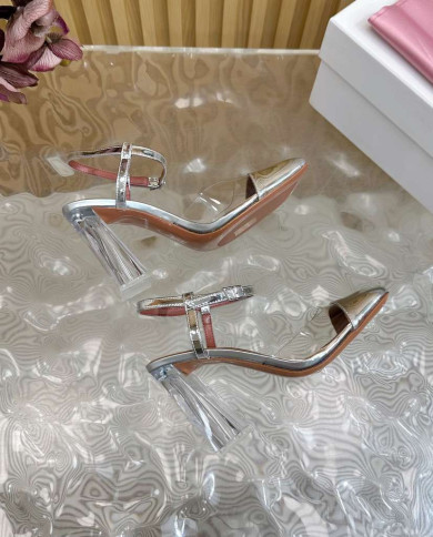 Amina Muaddi Women's Clear Block Heel Sandals