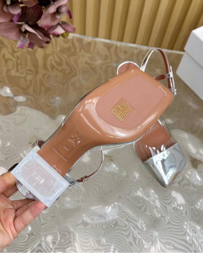 Amina Muaddi Women's Clear Block Heel Sandals