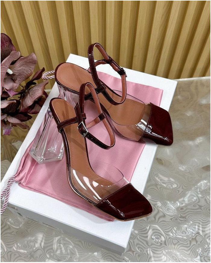 Amina Muaddi Women's Clear Block Heel Sandals
