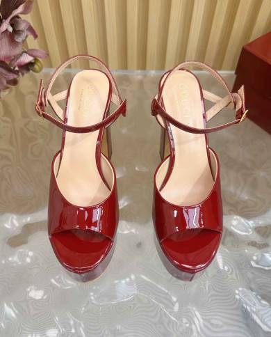 Gucci Women's Red Platform Block Heel Sandals