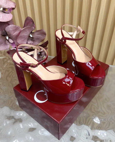 Gucci Women's Red Platform Block Heel Sandals