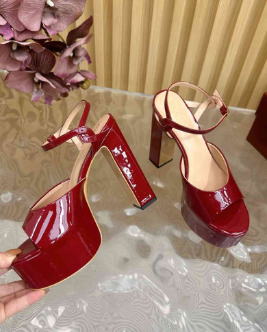 Gucci Women's Red Platform Block Heel Sandals