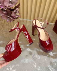 Gucci Women's Red Platform Block Heel Sandals