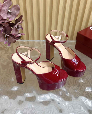 Gucci Women's Red Platform Block Heel Sandals