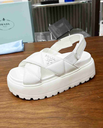 Prada Women's Quilted Cross Strap Platform Sandals