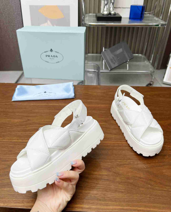 Prada Women's Quilted Cross Strap Platform Sandals