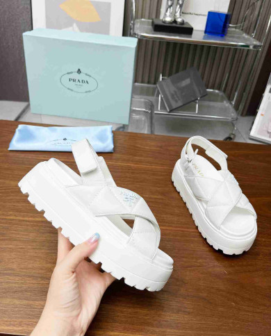 Prada Women's Quilted Cross Strap Platform Sandals