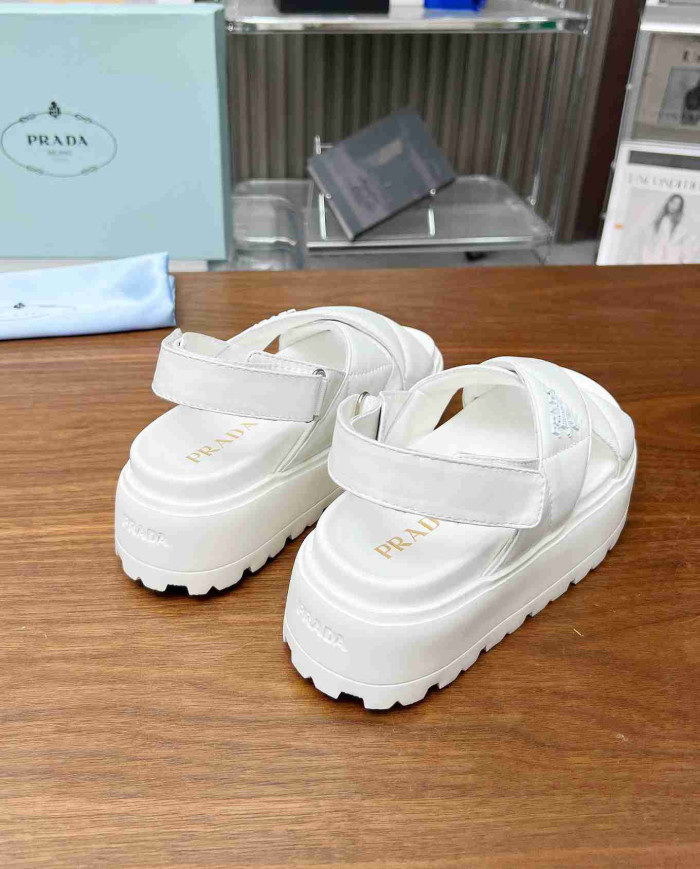 Prada Women's Quilted Cross Strap Platform Sandals