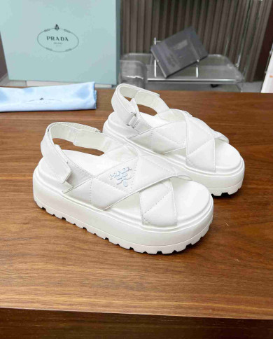 Prada Women's Quilted Cross Strap Platform Sandals