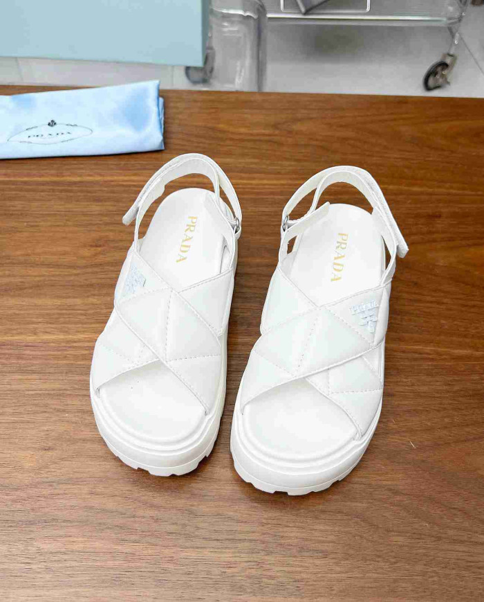 Prada Women's Quilted Cross Strap Platform Sandals