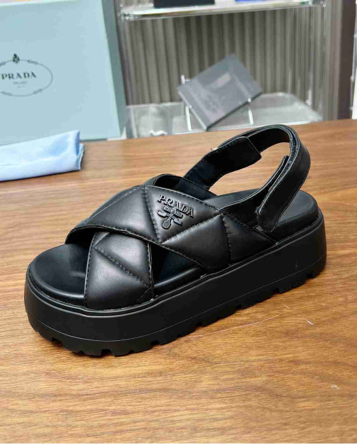 Prada Women's Quilted Cross Strap Platform Sandals
