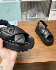 Prada Women's Quilted Cross Strap Platform Sandals