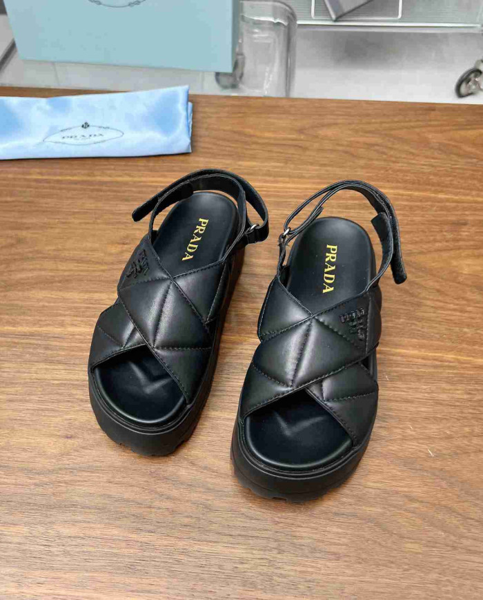Prada Women's Quilted Cross Strap Platform Sandals