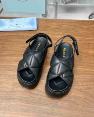 Prada Women's Quilted Cross Strap Platform Sandals