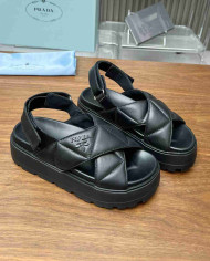 Prada Women's Quilted Cross Strap Platform Sandals