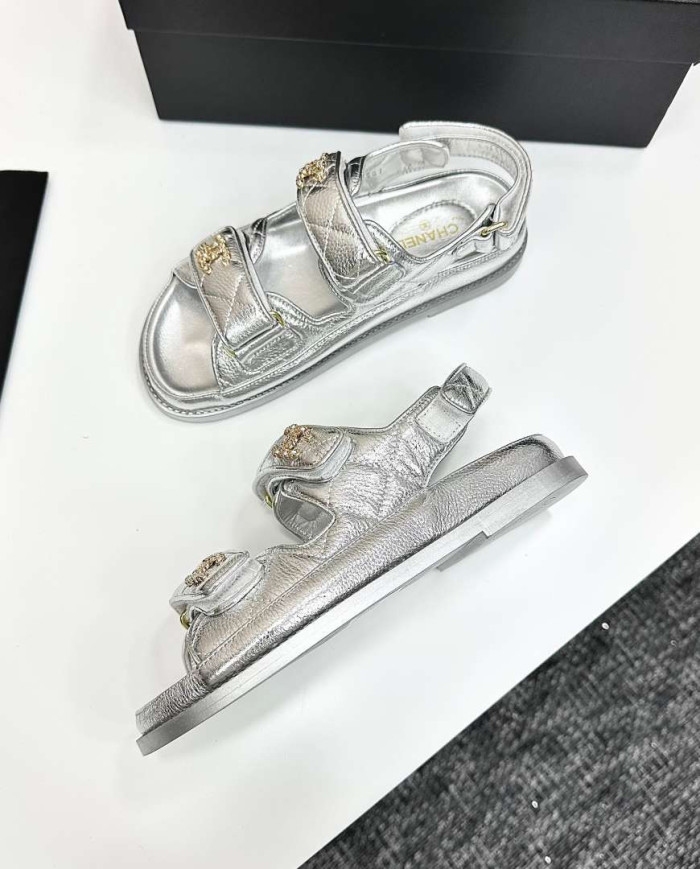 Chanel Ladies Quilted Double C Buckle Casual Sandals