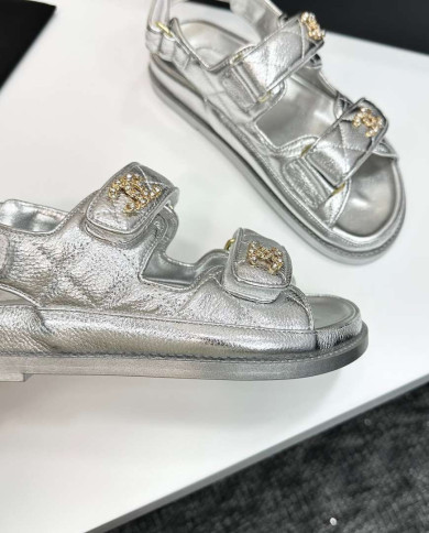 Chanel Ladies Quilted Double C Buckle Casual Sandals