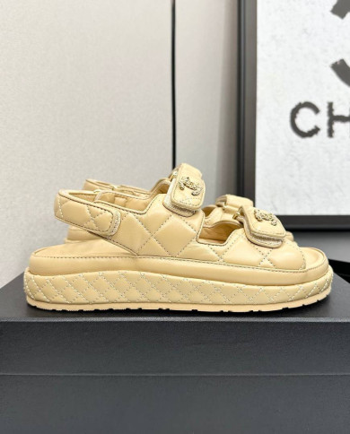 Chanel Ladies Quilted Double C Buckle Casual Sandals