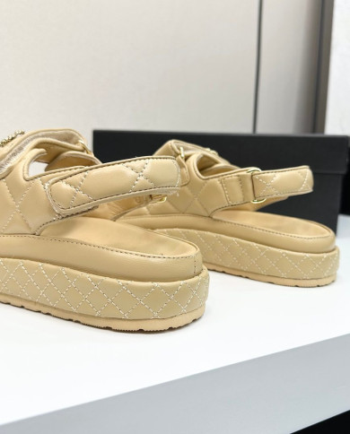 Chanel Ladies Quilted Double C Buckle Casual Sandals