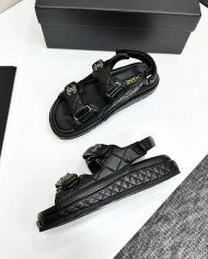 Chanel Ladies Quilted Double C Buckle Casual Sandals