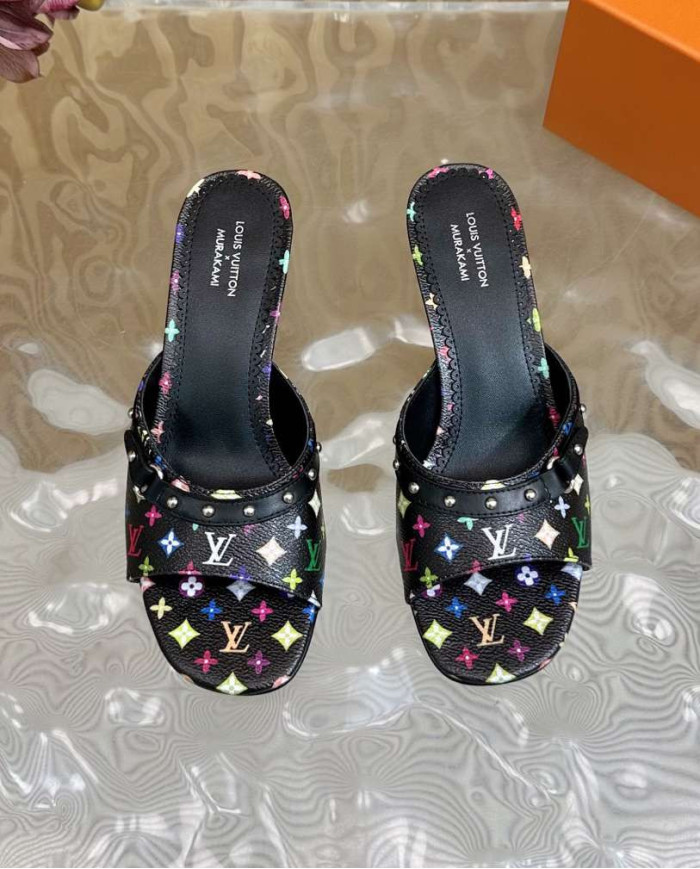 Louis Vuitton Murakami Collaboration Print High Heel Slides