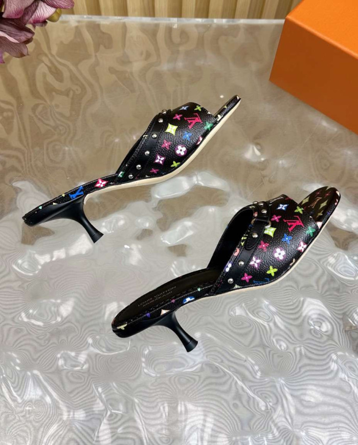 Louis Vuitton Murakami Collaboration Print High Heel Slides