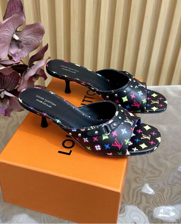 Louis Vuitton Murakami Collaboration Print High Heel Slides