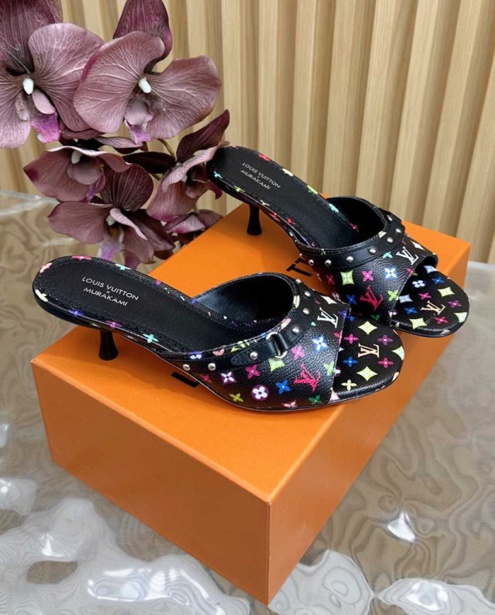 Louis Vuitton Murakami Collaboration Print High Heel Slides