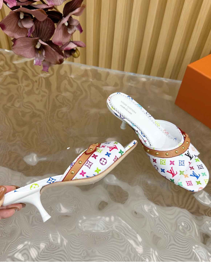 Louis Vuitton Murakami Collaboration Print High Heel Slides