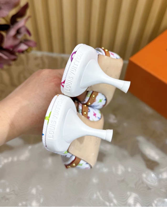 Louis Vuitton Murakami Collaboration Print High Heel Slides