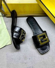 Fendi Leather FF Logo Slippers