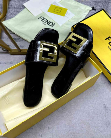 Fendi Leather FF Logo Slippers