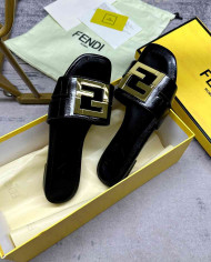 Fendi Leather FF Logo Slippers