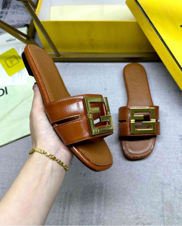 Fendi Leather FF Logo Slippers