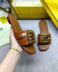 Fendi Leather FF Logo Slippers