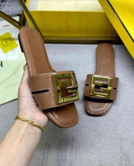 Fendi Leather FF Logo Slippers
