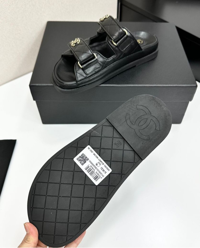 Chanel Women's Quilted Buckle Platform Slippers