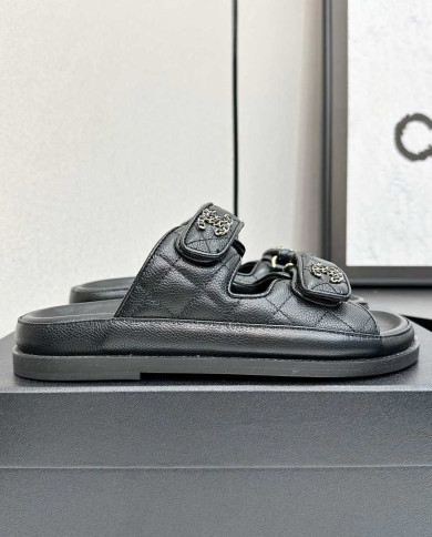 Chanel Women's Quilted Buckle Platform Slippers