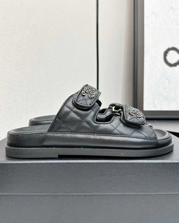 Chanel Women's Quilted Buckle Platform Slippers