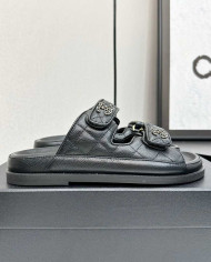 Chanel Women's Quilted Buckle Platform Slippers