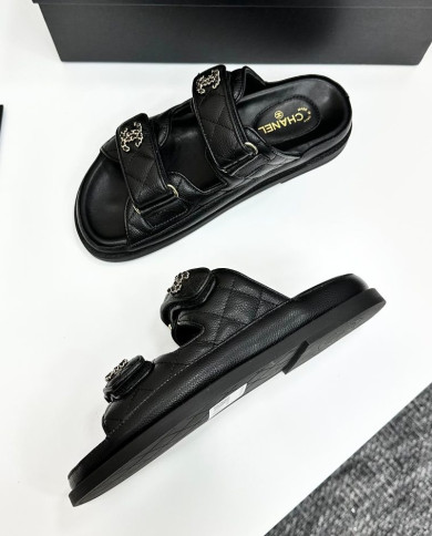 Chanel Women's Quilted Buckle Platform Slippers