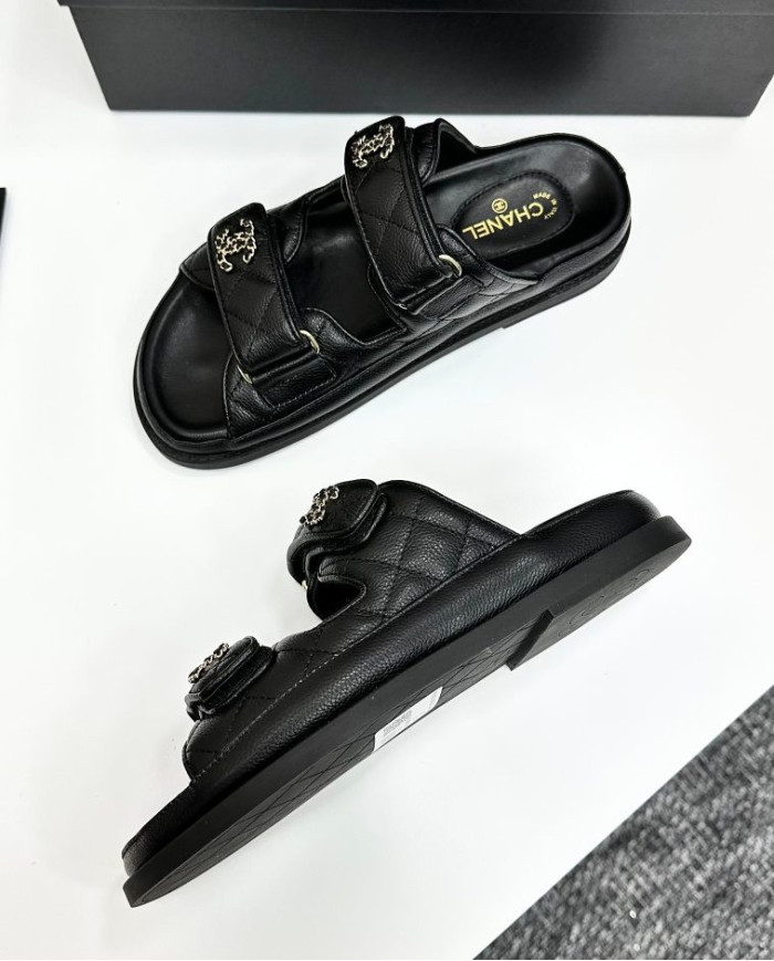 Chanel Women's Quilted Buckle Platform Slippers