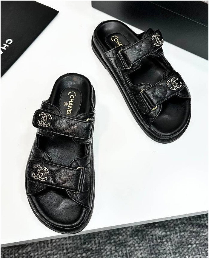 Chanel Women's Quilted Buckle Platform Slippers