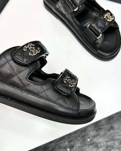 Chanel Women's Quilted Buckle Platform Slippers