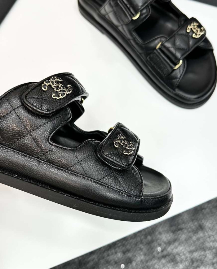 Chanel Women's Quilted Buckle Platform Slippers