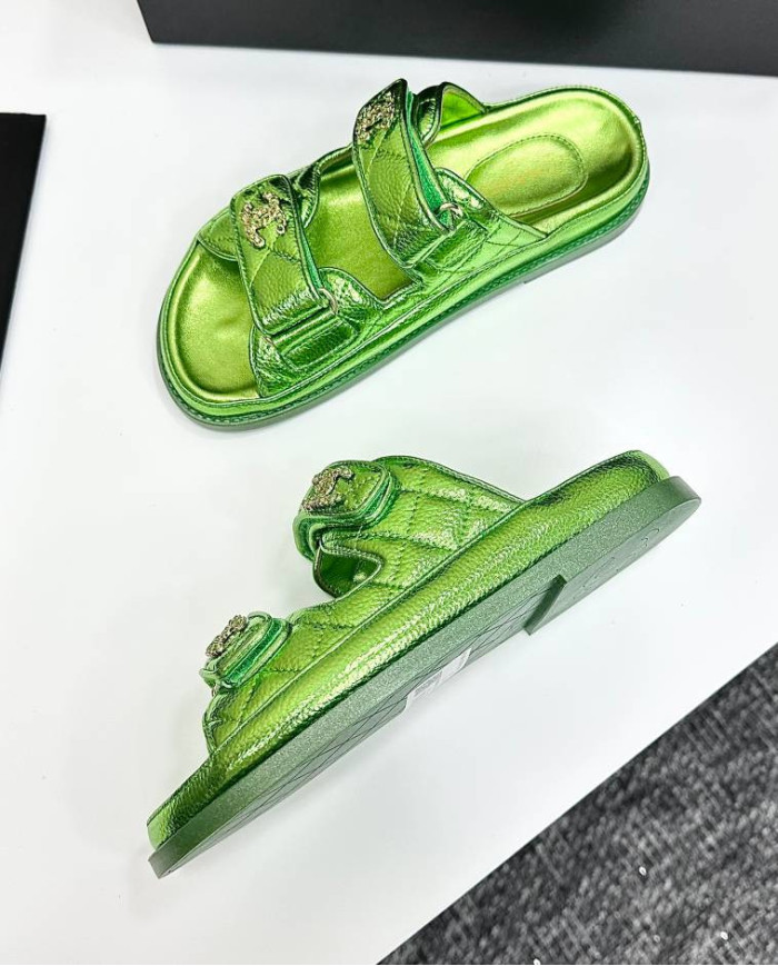 Chanel Women's Quilted Buckle Platform Slippers