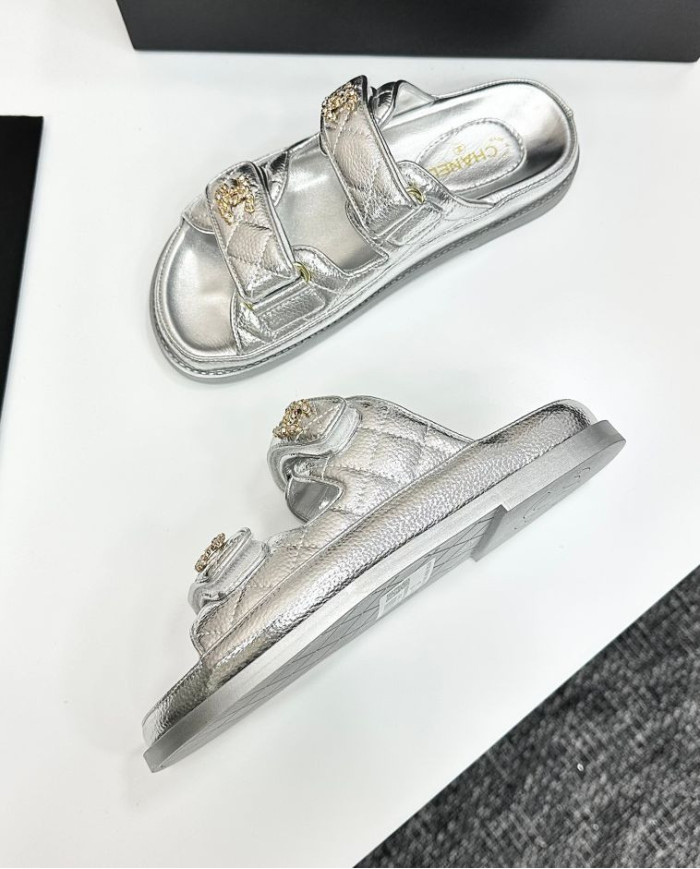 Chanel Women's Quilted Buckle Platform Slippers