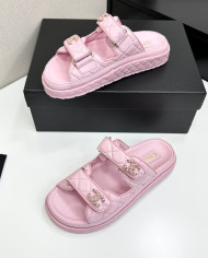 Chanel Women's Double C Logo Leather Slides