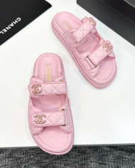 Chanel Women's Double C Logo Leather Slides